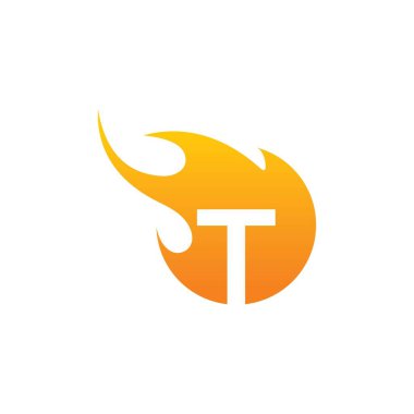 Initial T letter with fire logo Vector design on white background.