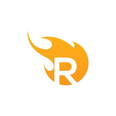 Initial R letter with fire logo Vector design on white background.
