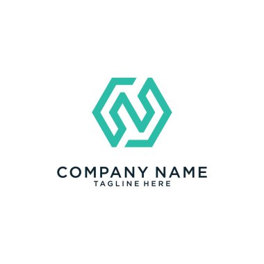 Initial letter N or NN logo design hexagon shape on white background.