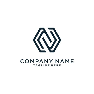 Initial letter N or NN logo design hexagon shape on white background.