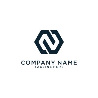 Initial letter N or NN logo design hexagon shape on white background.