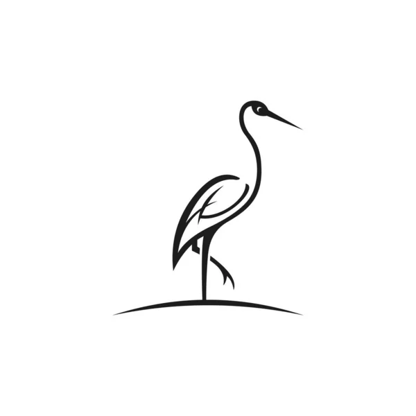 Heron Outline Design Vector Illustration Line Art Heron Logo Design — ストックベクタ