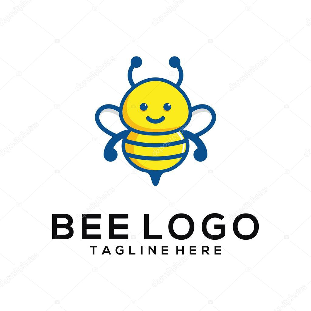 Vector cartoon illustration of a bee flying. Bee icon. Bee Logo Template vector icon illustration design