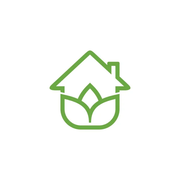 Vector Logo Nature Green Leaf House — Vetor de Stock