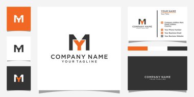 MY or YM letter logo design vector with business card design.