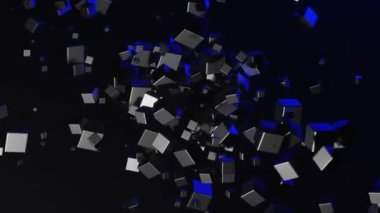 Metalic cubes on space  blue light loops vj abstract background animation