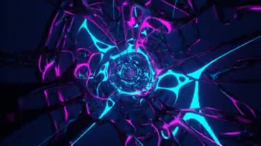 Parlayan mavi turuncu ışıkla organik bilim kurgu tüneline soyut uçuş. 4K 3D sonsuz döngü anime çizgi film tarzı uzaylı ışık tüneli. Kusursuz döngülü görsel efekt yüksek teknoloji başlık animasyonu.