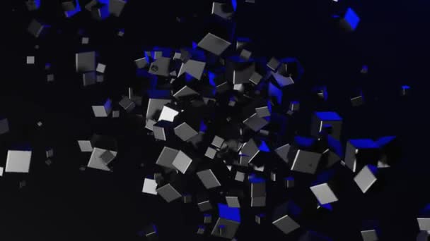 Μεταλλικοί Κύβοι Στο Διάστημα Μπλε Φως Βρόχους Αφηρημένη Animation Φόντο — Αρχείο Βίντεο