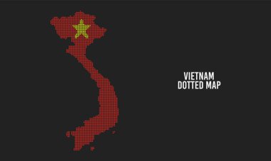 Dotted Flag Map of Vietnam. Vector Illustration Isolated with Dark Background.