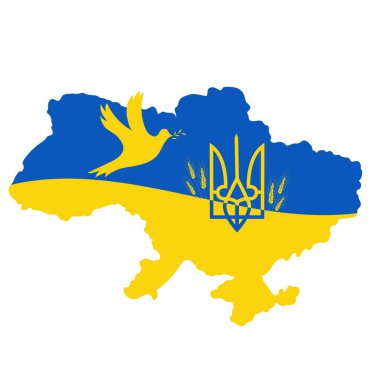 Ukrayna arması. Barış güvercini. Savaş yok. Harita ve bayrak
