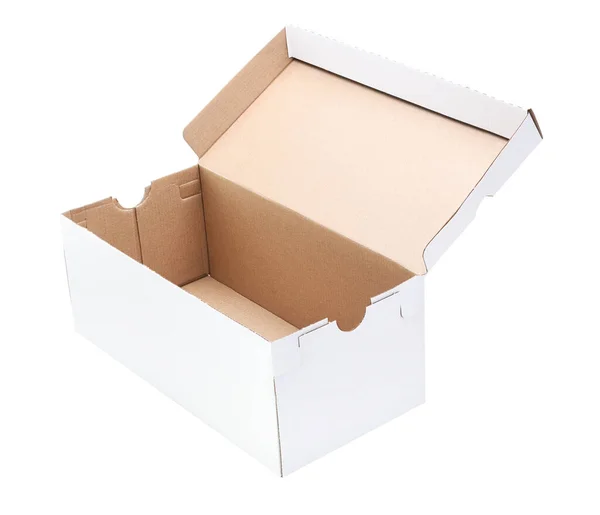 Otevřít Kartónovou Krabici Bílém Pozadí — Stock fotografie