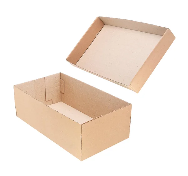 Boîte Carton Marron Avec Couvercle Isolé Sur Blanc — Photo