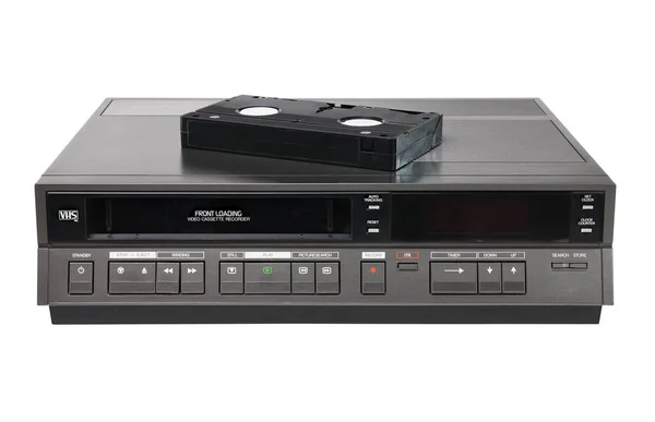 비디오카세트 녹음기 1980 1990 배경에 비디오 테이프가 있었다 — 스톡 사진