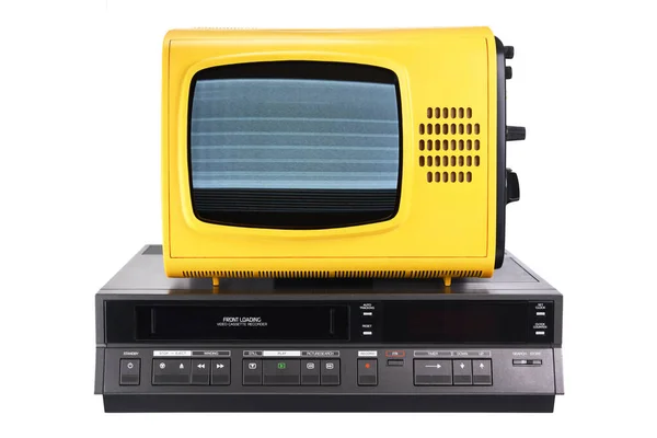 Старий Жовтий Старовинний Телевізор Шумом Втручанням Екрані 1980 1990 2000 — стокове фото