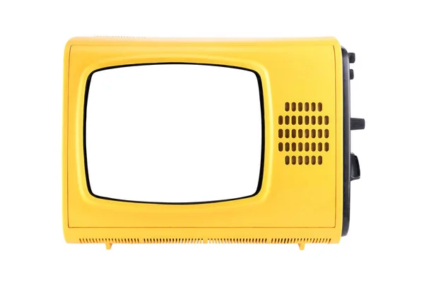 Gelber Vintage Fernseher Mit Weißem Bildschirm Zum Hinzufügen Neuer Bilder — Stockfoto