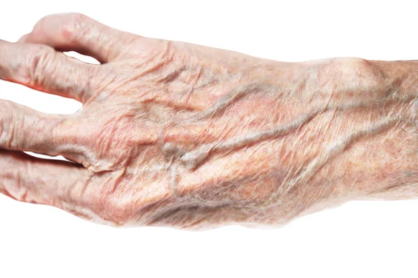 Hand Old Year Old Woman Grandmother Isolated White Background Royaltyfria Stockfoton