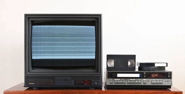 Старе Аналогове Телебачення Шумом Екрані Vcr Старий Чорний Телевізор Vcr — стокове фото