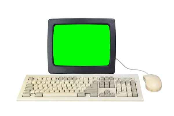 Alter 1990Er Computer Mit Grünem Bildschirm Zum Hinzufügen Von Videos — Stockfoto