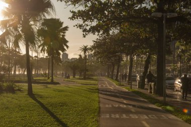 City of Santos, Brazil. June 13, 2022: Bike path, sidewalk and waterfront gardens.