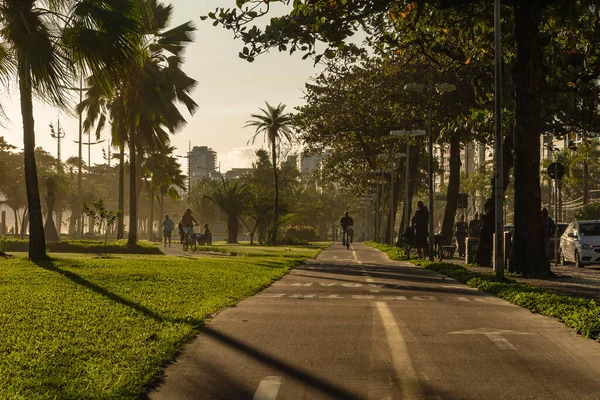 City of Santos, Brazil. June 13, 2022: Bike path, sidewalk and waterfront gardens.