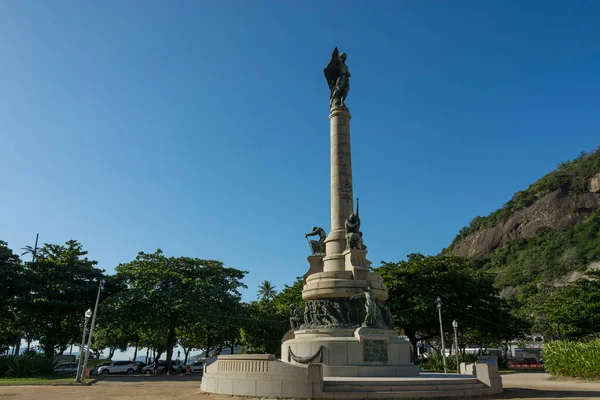 Rio de Janeiro, Brazil. May 24, 2022: Fountain at General Tiburcio square. In the background, Monument and Mausoleum of the Heroes of the Battle of Laguna. War between Brazil and Paraguay in 1866. 