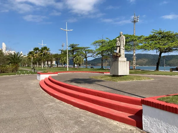 Santos city, Brazil - August 24, 2022: Statue in the beachfront garden in honor of that of Joao Otavio dos Santos, founder of the Escolstica Rosa educational institute. 