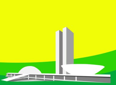 Brasilia DF, Brazil. September 3, 2022. National Congress of Brazil. Brazilian flag colors, green and yellow background. EPS illustration.