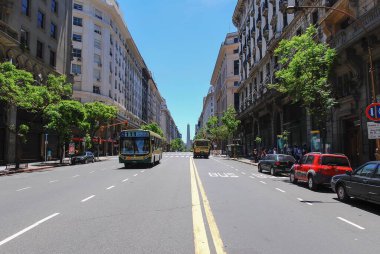 Buenos Aires, Argentina - January 2, 201: Avenida de Mayo towards the obelisk, Buenos Aires - Argentina.