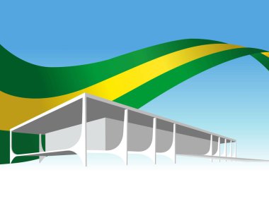 Brasilia Brazil. Palacio do Planalto or Plateau Palace, residence of the president of the republic with a green and yellow stripe. Brazilian flag colors. EPS illustration.
