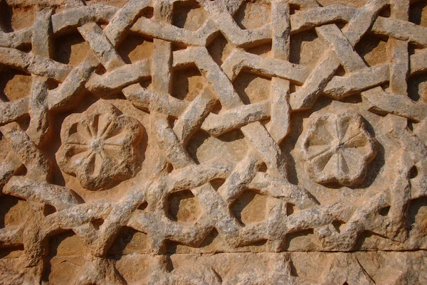 Decoraciones Geométricas Otomanas Talladas Pared Piedra Caravana Sultanhani Turquía — Foto de Stock