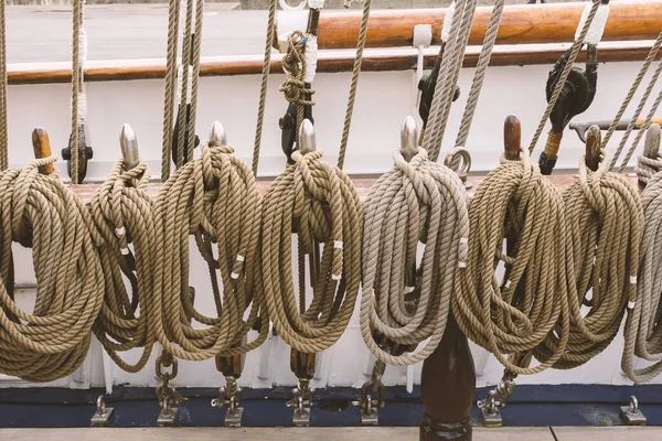 Sailboat sail ropes. Naval ropes.