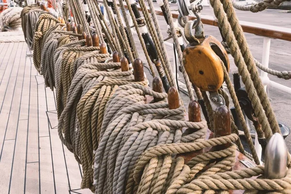 Sailboat sail ropes. Naval ropes.