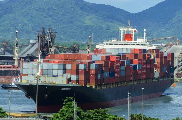 Porto Cidade Santos Brasil Container Navio Sunny Oasis Manobras Carregadas — Fotografia de Stock