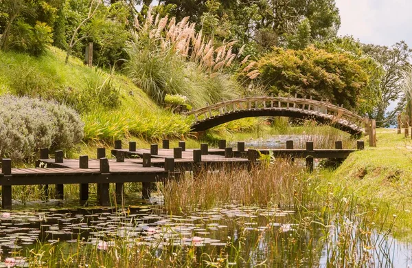 Парк Амансир Камидо Жордао Бразилия Деревянный Мост Палуба Японском Саду — стоковое фото