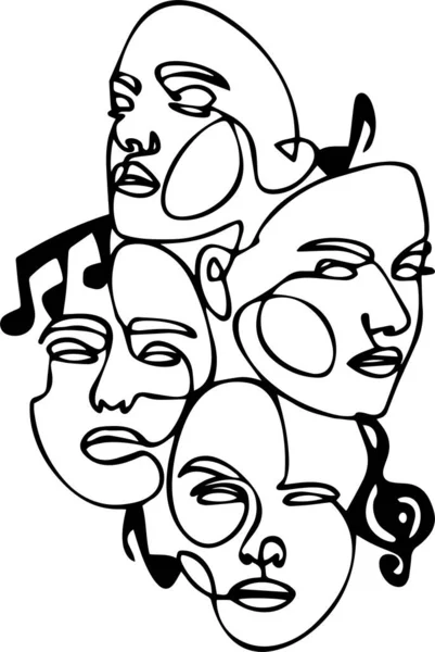 Faces Vector Clip Art Black White — Vetor de Stock