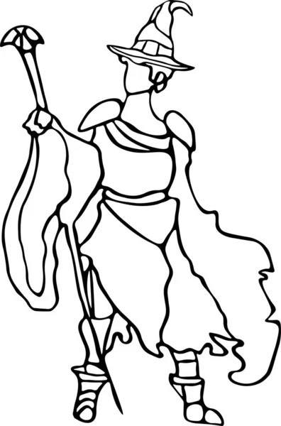 Witch Vector Clip Art, Black and White