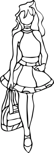 Girl Vector Clip Art Black White — Stok Vektör