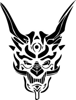 Demon Mask Vector Stencil , Black and White 