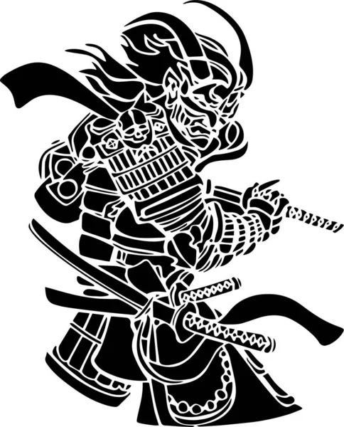 Samurai Vector Stencil Black White — Stockový vektor