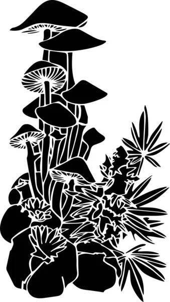 Mushroom Vector Stencil, Black and White