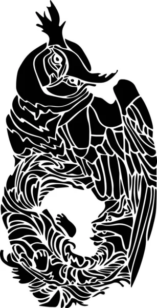 Owl Monster Vector Stencil Black White —  Vetores de Stock