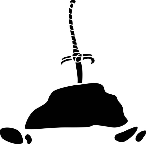 Меч в каменном векторном трафарете, черный и белый