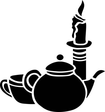 Tea Drinking Vector Stencil, Black and White