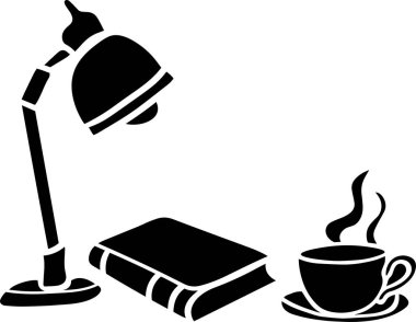 Kitap ve Kahve Vektörü Stencil, Siyah ve Beyaz