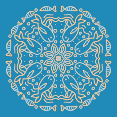 Köpekbalığı süsleme desenli mandala vektör çemberi.