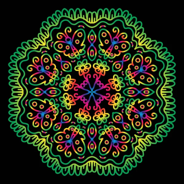 具有蝴蝶和花朵装饰图案的曼陀罗矢量圈 — 图库矢量图片