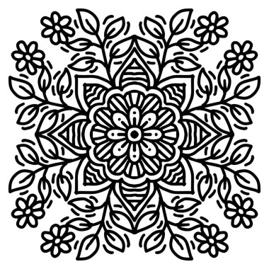 Çiçekli süs desenli mandala çizimi..