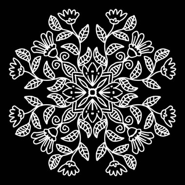 Çiçekli süs desenli mandala çizimi..