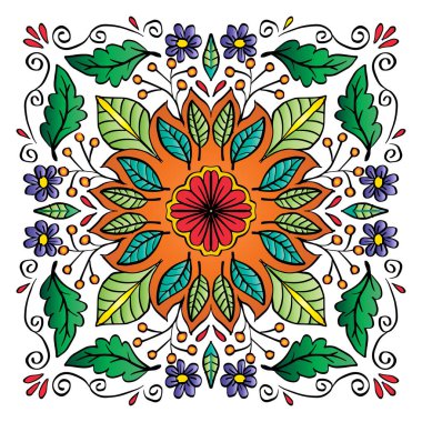 Çiçekli süs desenli mandala çizimi..