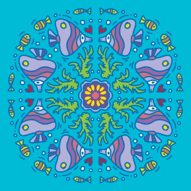 Balık süsü desenli mandala çizimi.